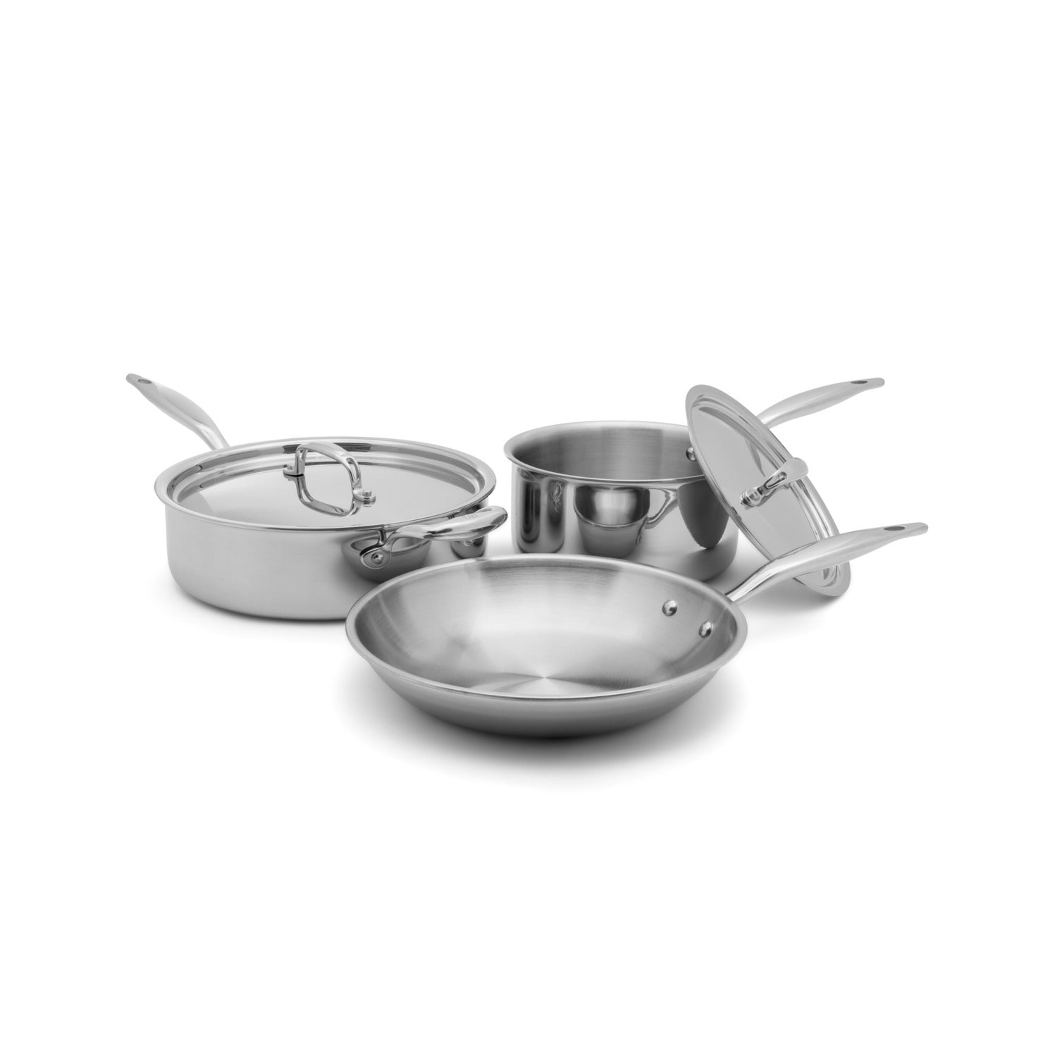  JFJ 5-Ply DE Stainless Steel 12-Piece Cookware Set   Professional Home Chef Grade Clad Pots and Pans Sets: Home & Kitchen