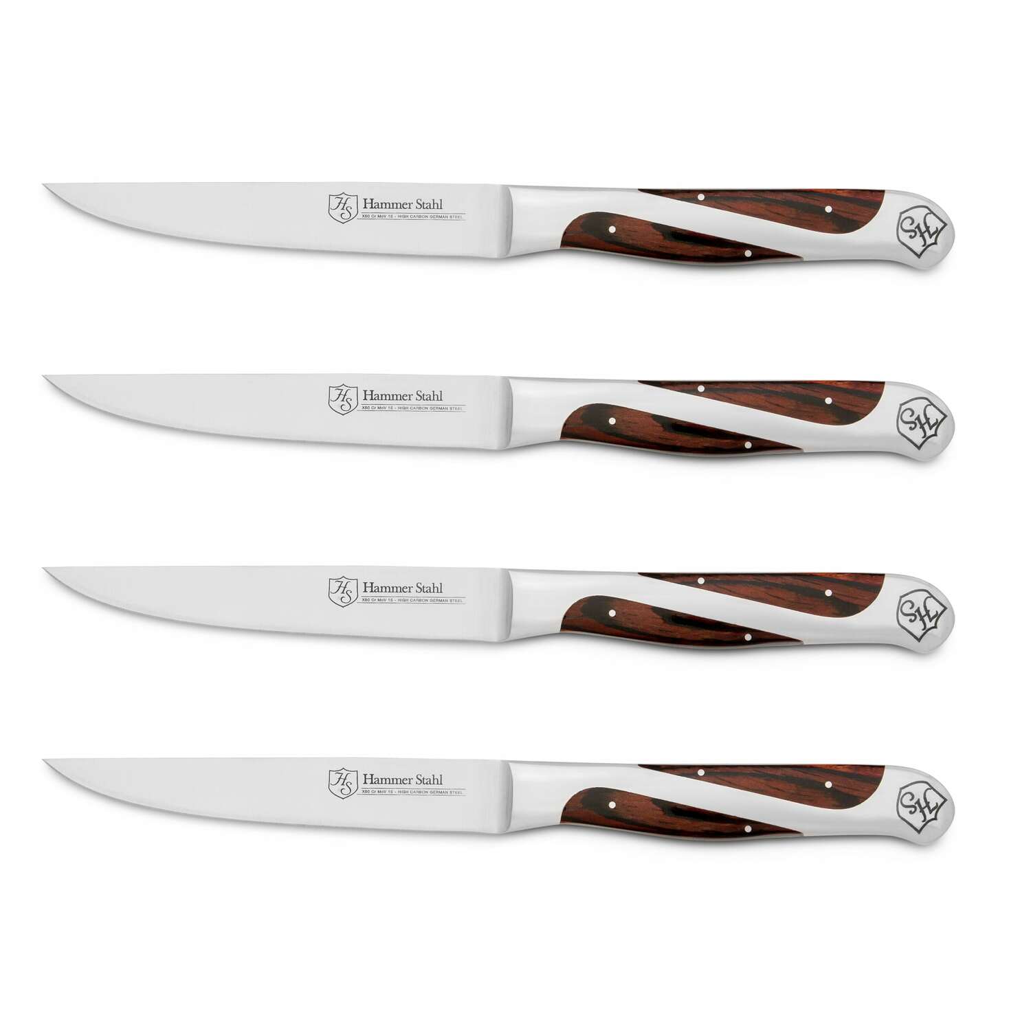 HexClad Steak Knife Set, 4-Pieces Damascus Stainless Steel Blades, Full  Tang Construction, Pakkawood Handles