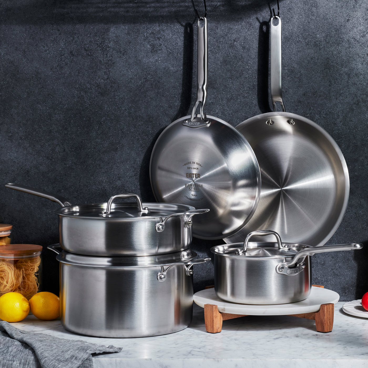 Eater x Heritage Steel 10 Piece Cookware Set, Made in USA, 5 Ply Fully Clad