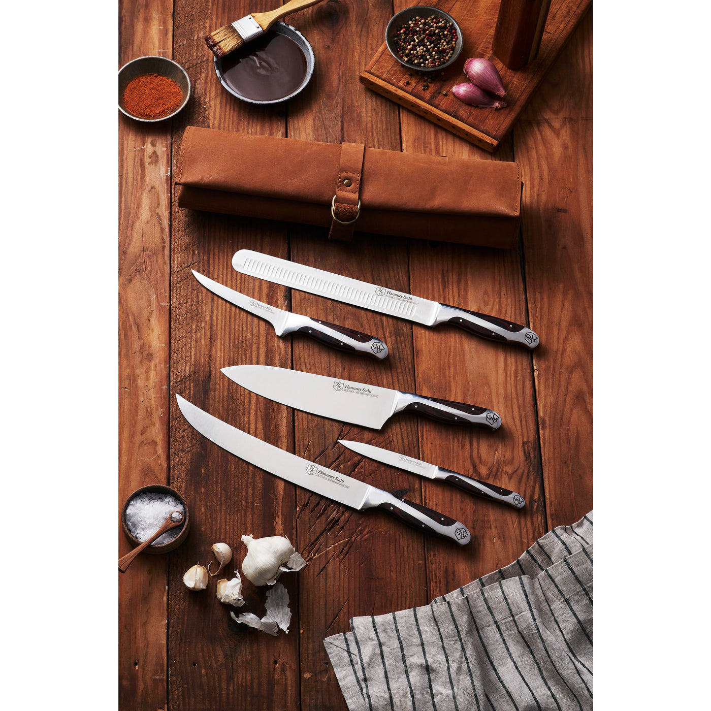 Hammer Stahl 4 Piece Knife Set | Chef Essential Kitchen Knife Set |  Stainless Steel Knife Set with Bread, Chef, Santoku, & Paring Knives |  Classic